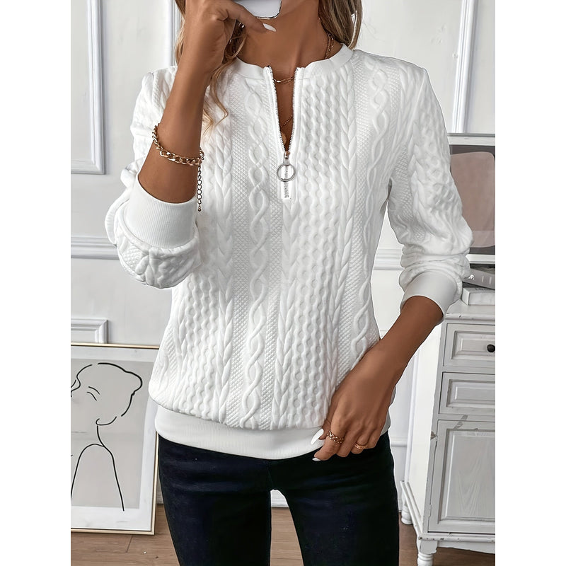 Women's Cable Textured Pullover with Zip Neck – additional view 2