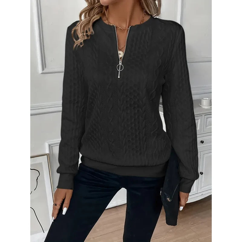 Women's Cable Textured Pullover with Zip Neck – additional view 3