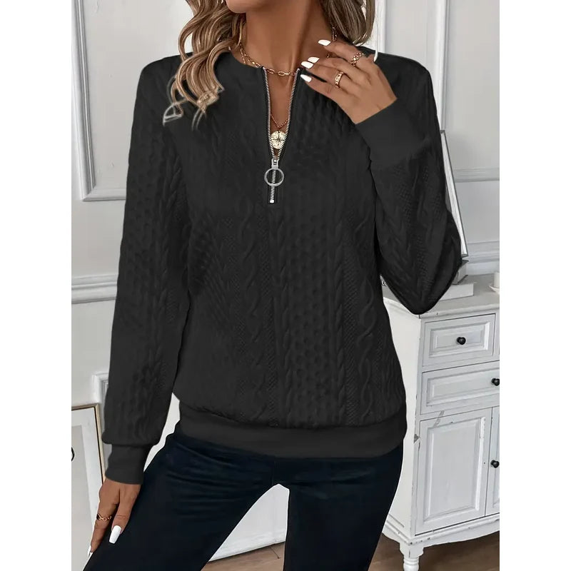 Women's Cable Textured Pullover with Zip Neck – additional view 4
