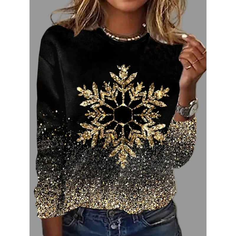 Women's Christmas Sweater with Gold Snowflake Design