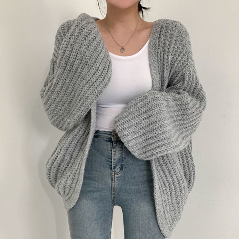 Women's Chunky Knit Open Front Cardigan in Gray
