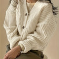 Women's Chunky Knit V Neck Cardigan in Apricot
