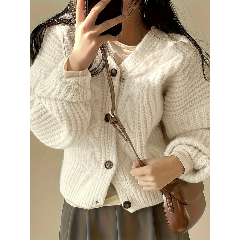 Women's Chunky Knit V Neck Cardigan – additional view 3