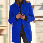Women's classic coat with stand collar in royal blue – front view