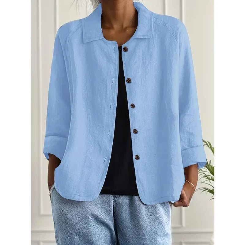 Women's Collared Shirt Cardigan with Button Front in Light Blue