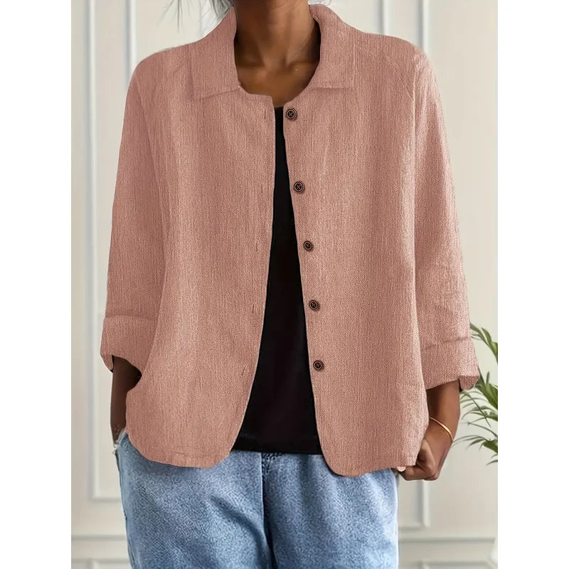 Women's Collared Shirt Cardigan with Button Front in Pink