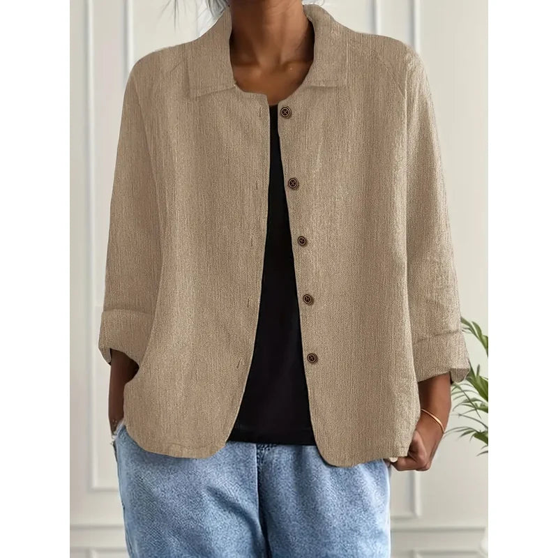Women's Collared Shirt Cardigan with Button Front in Khaki