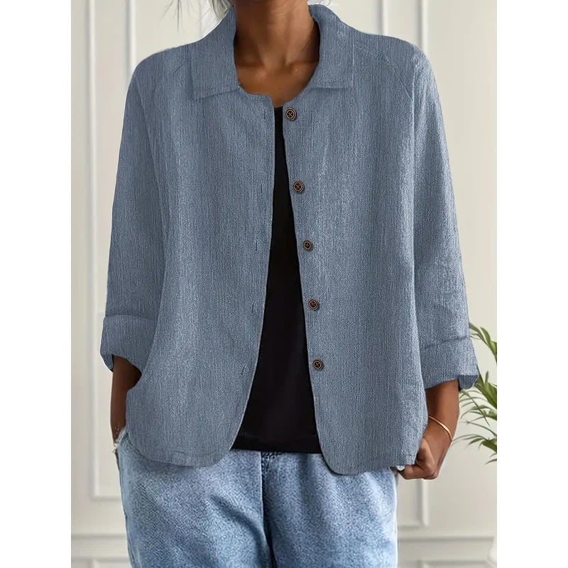 Women's Collared Shirt Cardigan with Button Front in Blue