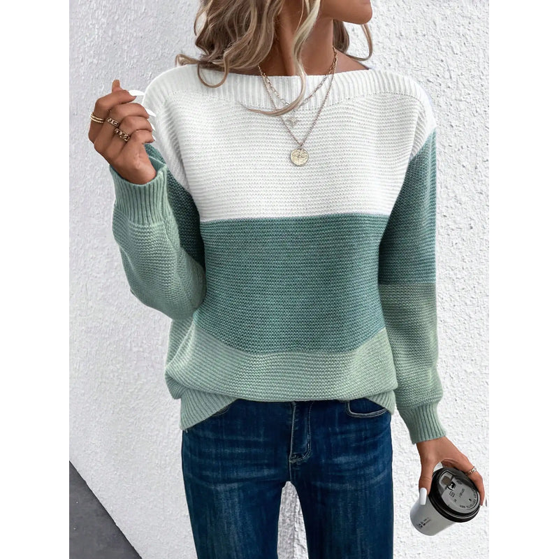 Women's Color Block Knit Sweater in Green