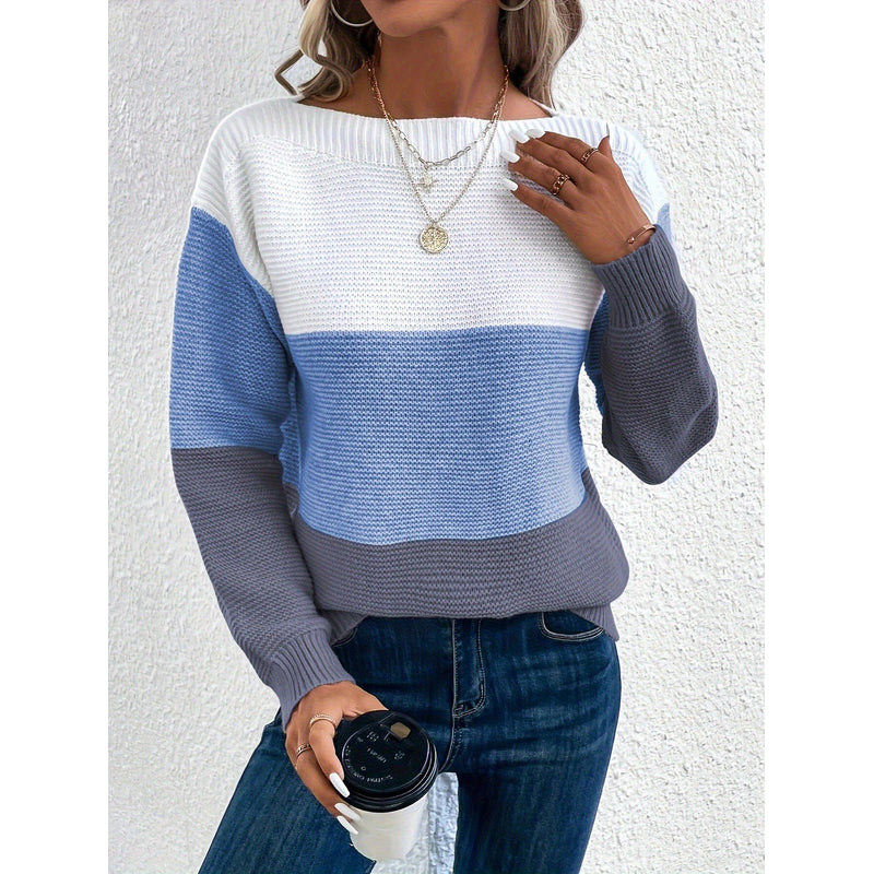 Women's Color Block Knit Sweater in Blue