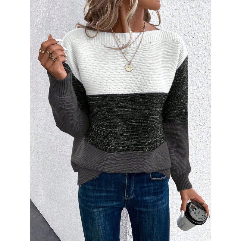 Women's Color Block Knit Sweater in Black