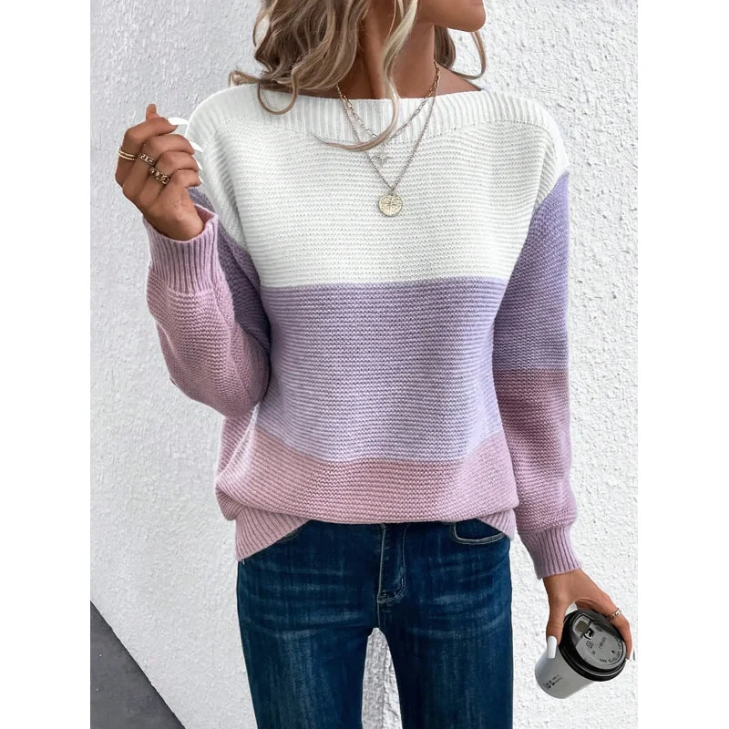 Women's Color Block Knit Sweater in Purple