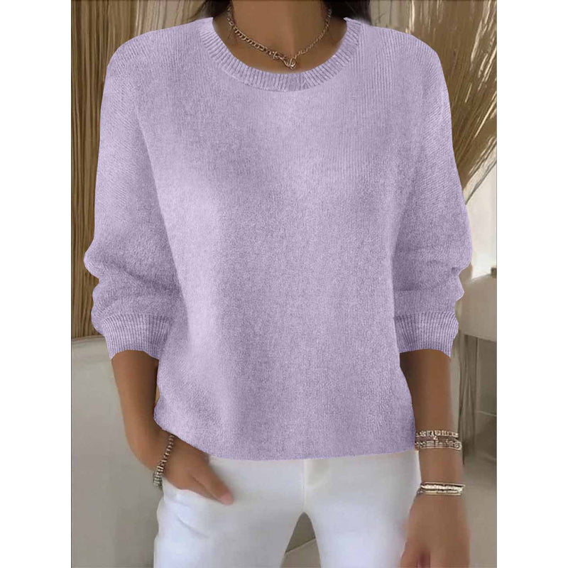 Women's Crew Neck Knit Sweater in Light Purple