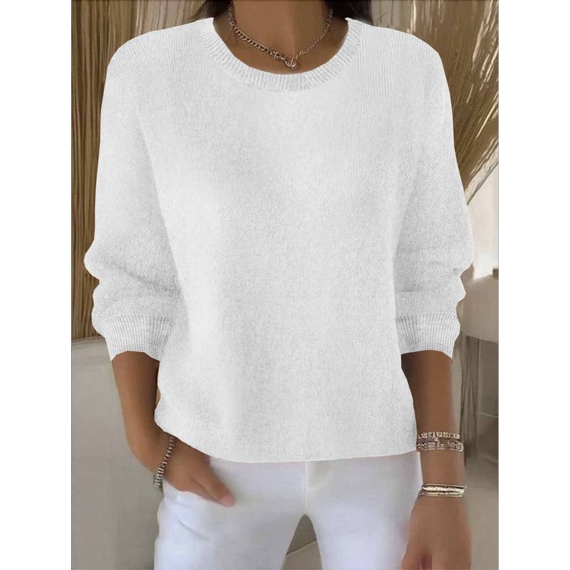 Women's Crew Neck Knit Sweater in White
