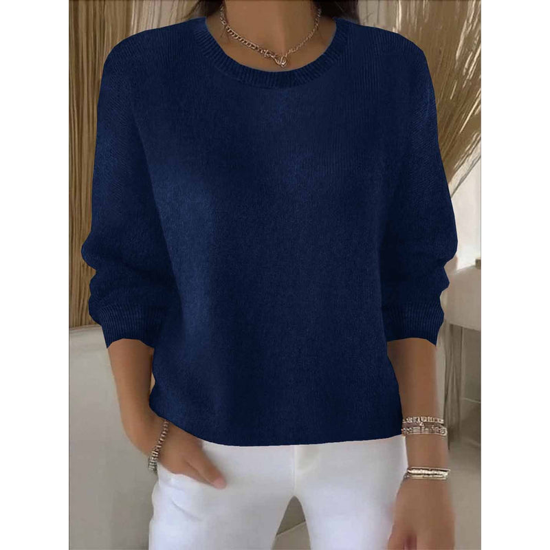 Women's Crew Neck Knit Sweater in Dark Blue
