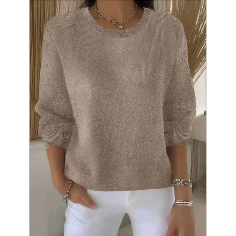 Women's Crew Neck Knit Sweater in Khaki