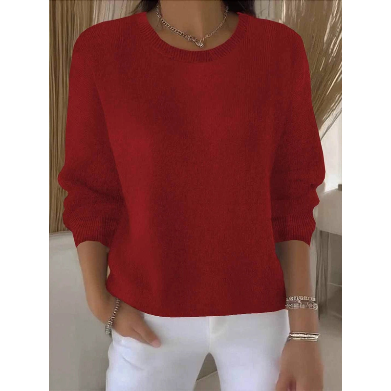 Women's Crew Neck Knit Sweater in Red