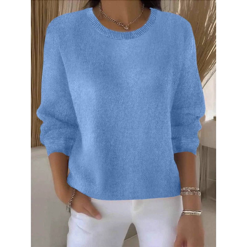 Women's Crew Neck Knit Sweater in Light Blue