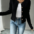 Women's Cropped Cable Knit Cardigan in Black