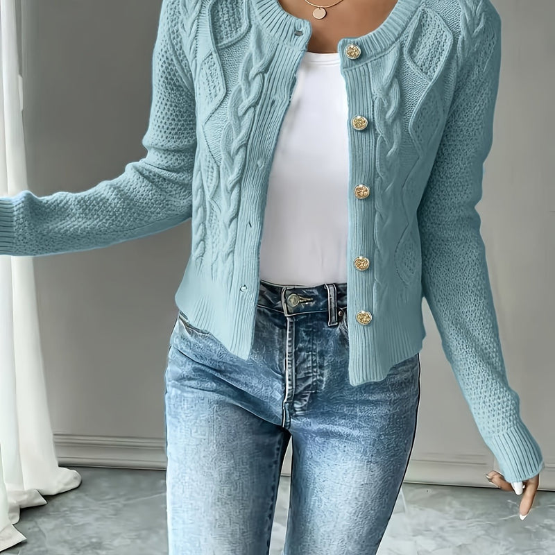 Women's Cropped Cable Knit Cardigan in Sky Blue
