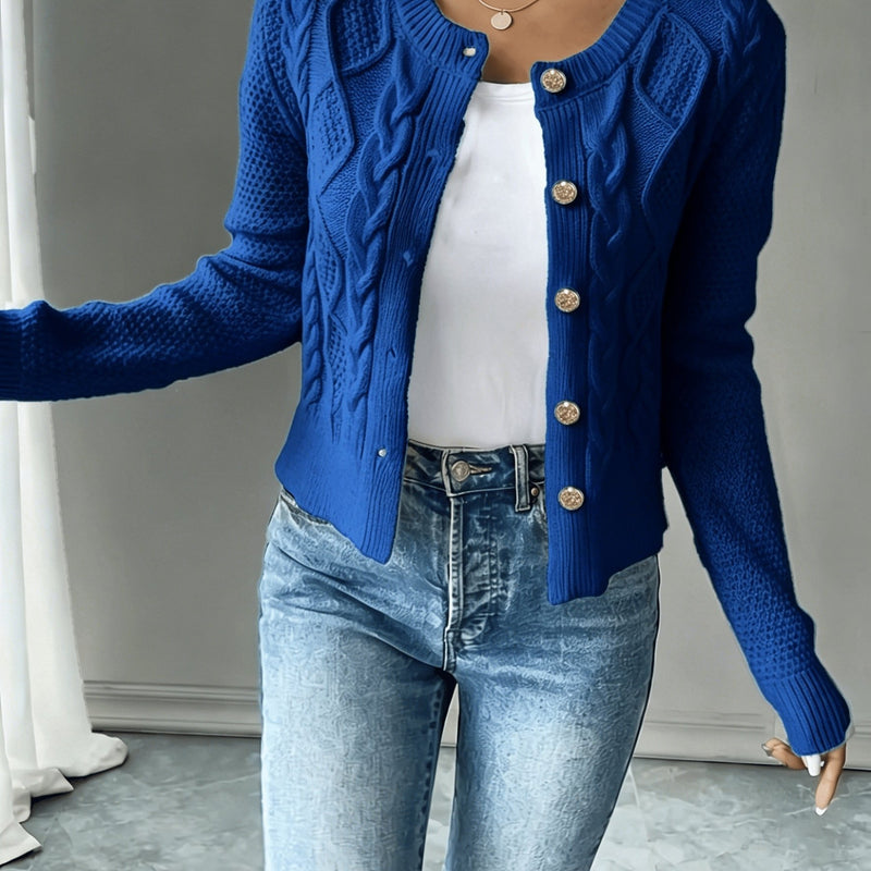 Women's Cropped Cable Knit Cardigan in Blue