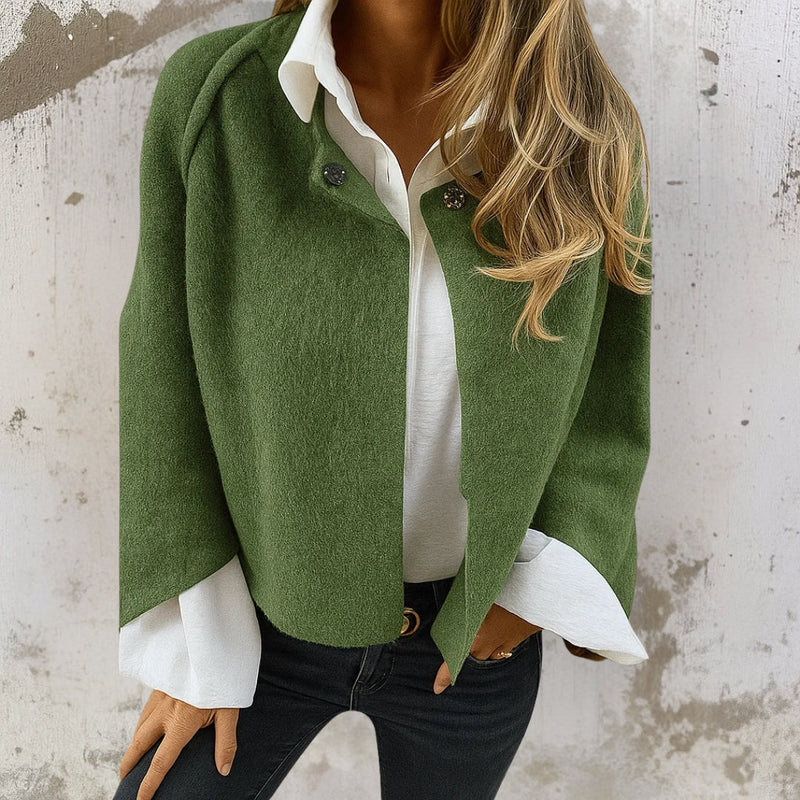 Women's Cropped Cape Style Jacket with Button Front in Green