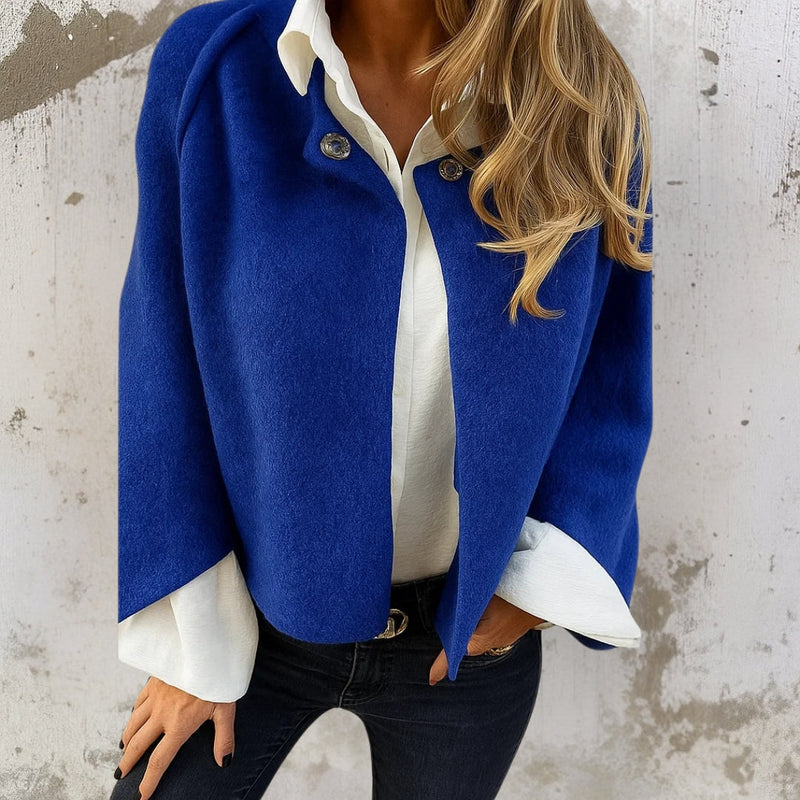 Women's Cropped Cape Style Jacket with Button Front in Blue