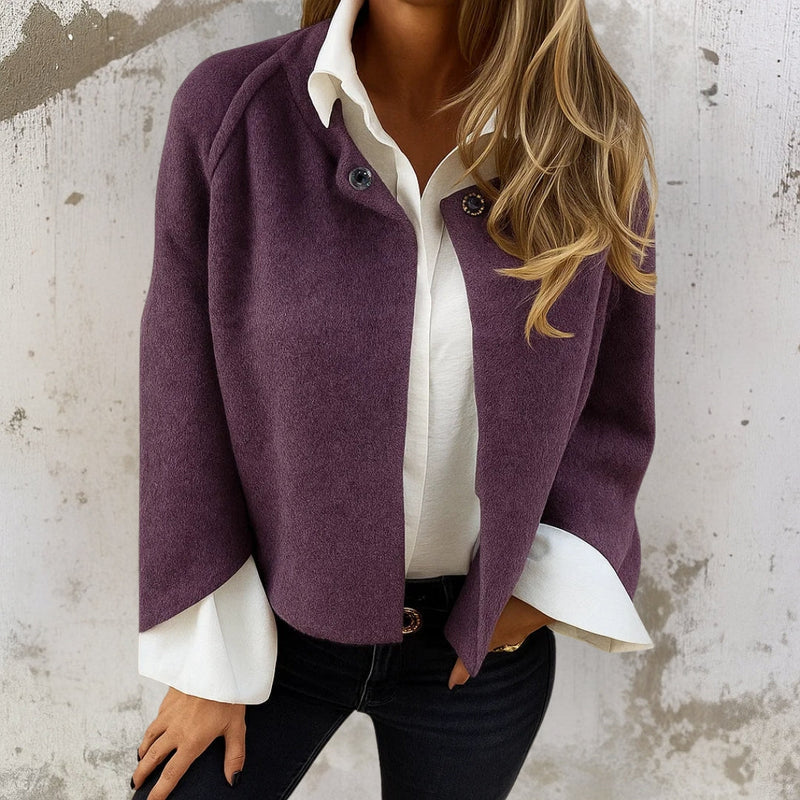 Women's Cropped Cape Style Jacket with Button Front in Purple