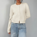 Women's Cropped Knit Cardigan with Button Front in White