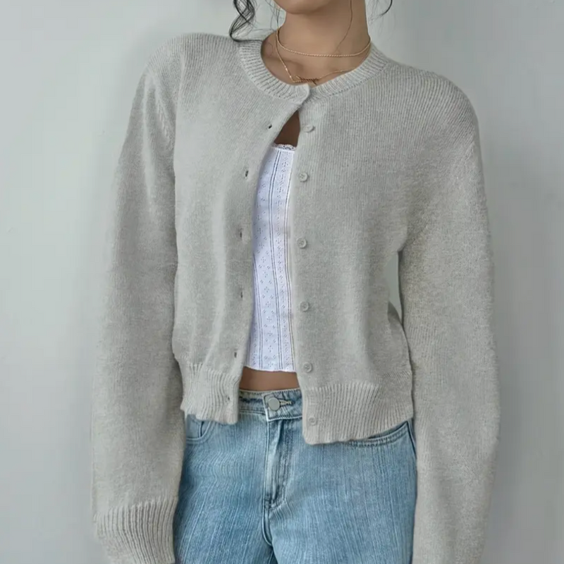 Women's Cropped Knit Cardigan with Button Front in Gray