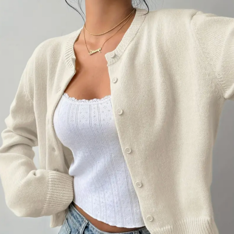 Women's Cropped Knit Cardigan with Button Front additional view 8