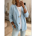 Women's Denim Cardigan Jacket with Button Front in Light Blue