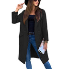 Women's double breasted long coat in black – front view