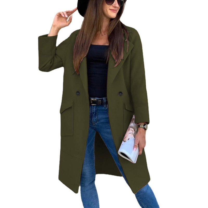 Women's double breasted long coat – styled view 3