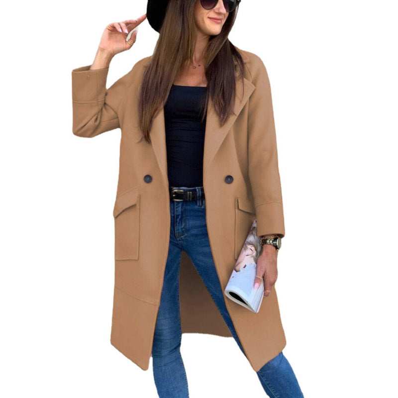 Women's double breasted long coat – styled view 4