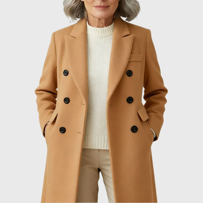 Women's Double Breasted Long Coat with Notch Lapel – alternate view 1