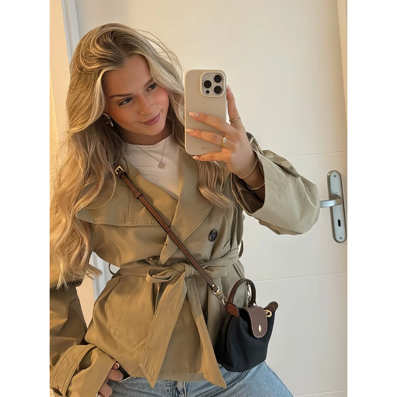 Women's Double Breasted Short Jacket with Tie Belt additional view 4