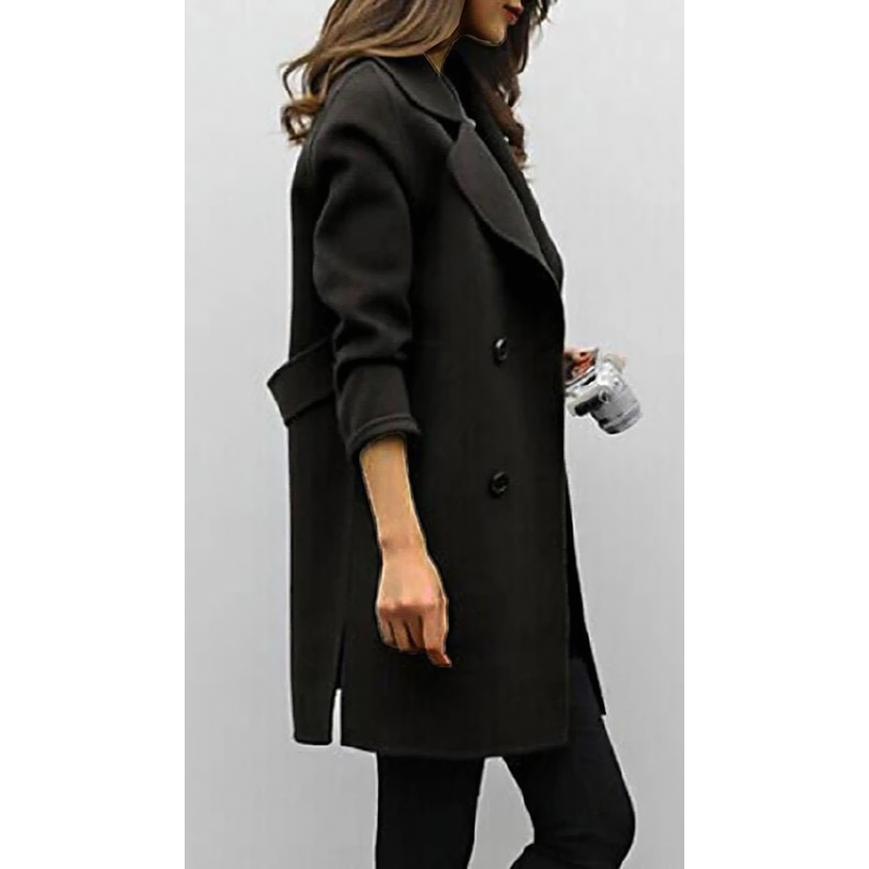 Women's Double Breasted Wide Lapel Coat in Black