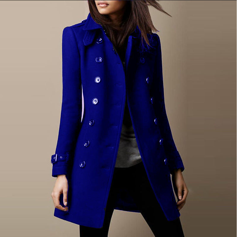 Women's Fitted Double Breasted Coat in Blue