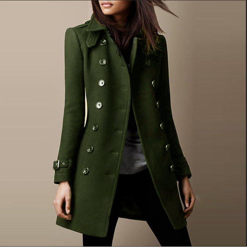 Women's Fitted Double Breasted Coat in Green