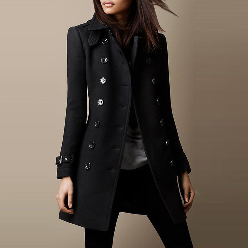 Women's Fitted Double Breasted Coat in Black