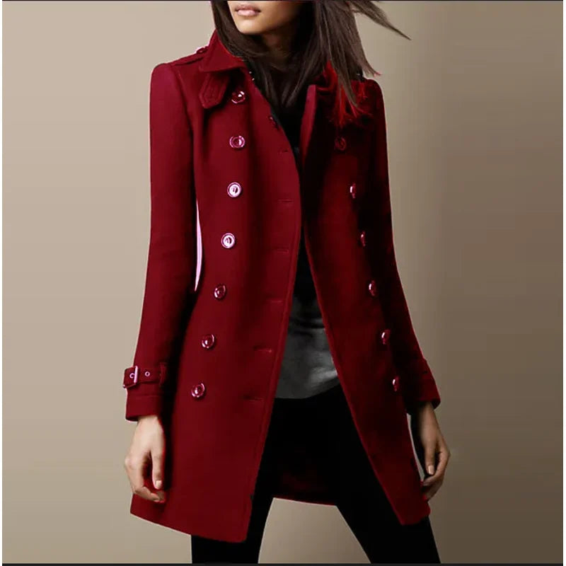 Women's Fitted Double Breasted Coat in Red
