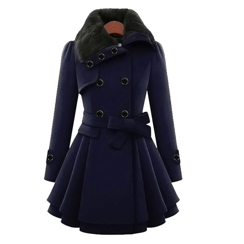 Women's Flared Winter Coat with Faux Fur Collar and Belt additional view 5