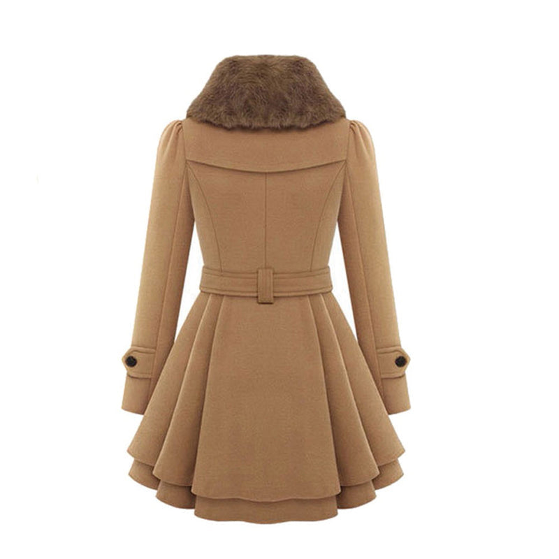 Women's Flared Winter Coat with Faux Fur Collar and Belt additional view 6