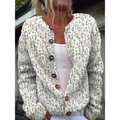 Women's Floral Print Knit Cardigan in White