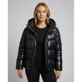Women's Glossy Hooded Puffer Jacket in Black