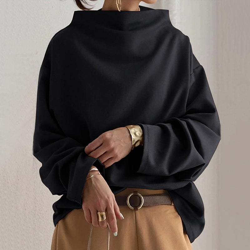 Women's High Neck Knit Top in Black