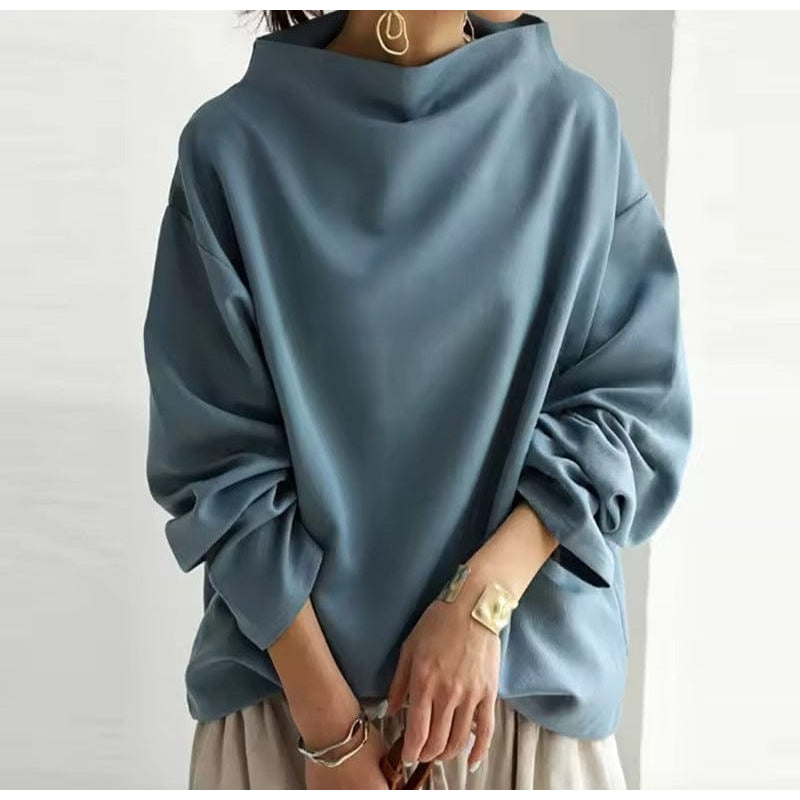 Women's High Neck Knit Top in Blue