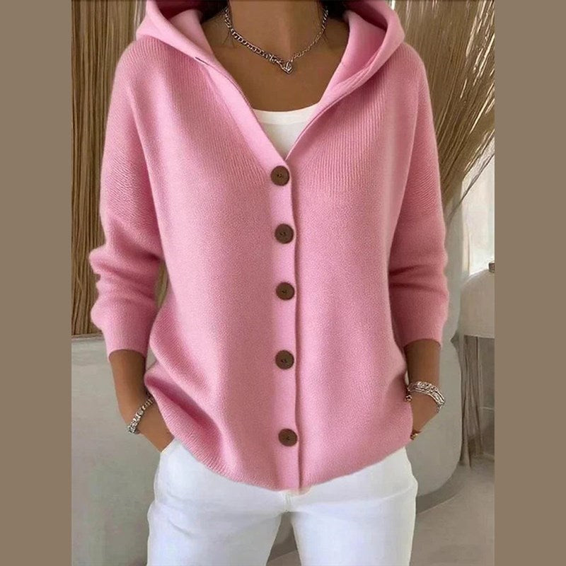Women's Hooded Knit Cardigan with Button Front for Casual Days