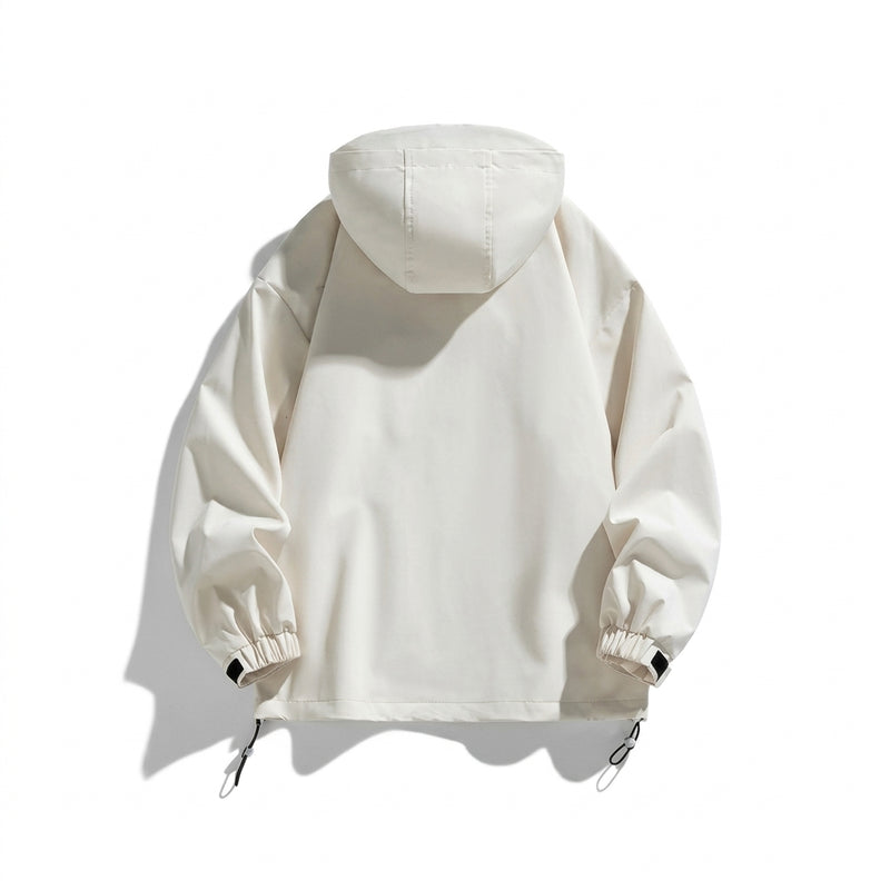 Off white women's hooded outdoor jacket, back view